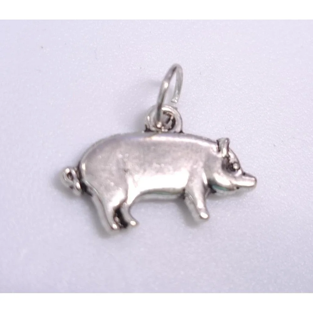 New Pig Swine Hog Boar Sow Silver Tone Metal Farm Animal Charm Pendant Jewelry